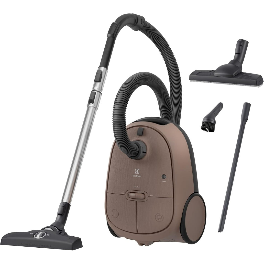 Aspirateur au format traineau associant la collecte de la poussiere au coloris marron