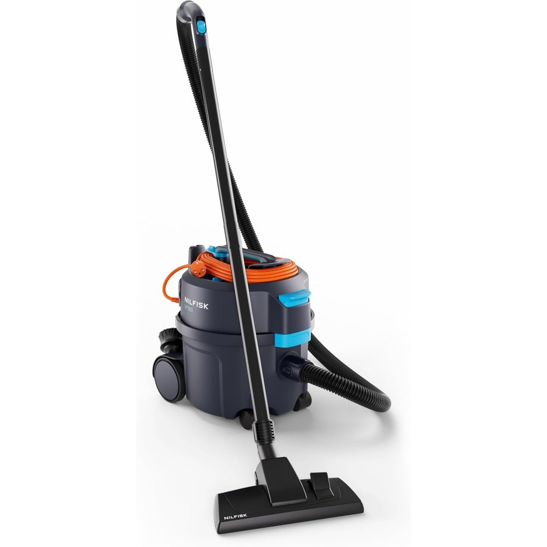 Aspirateur eau et poussiere, coloris bleu, avec une contenance annoncee de 10 l