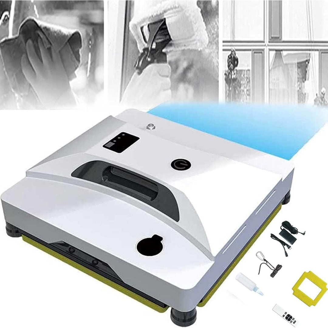 Robot pour surfaces vitrees, coloris blanc et gris, avec le nettoyage des surfaces vitrees