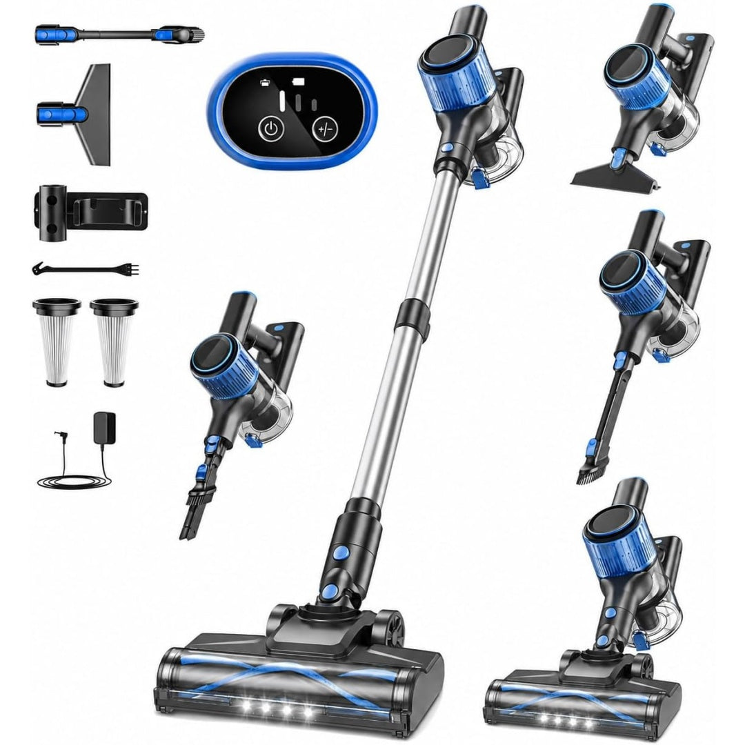 Cet aspirateur balai combine un eclairage de la zone de travail et une utilisation sans fil