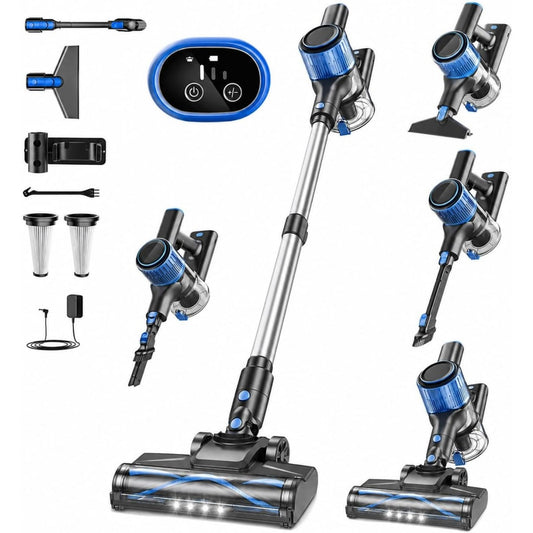 Cet aspirateur balai combine un eclairage de la zone de travail et une utilisation sans fil