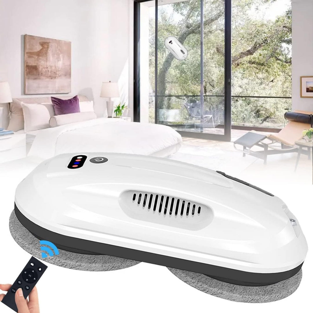 Robot pour surfaces vitrees integrant le nettoyage des surfaces vitrees et un mouvement rotatif
