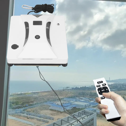 Robot nettoyeur de fenetres avec une utilisation sans fil, coloris gris et blanc