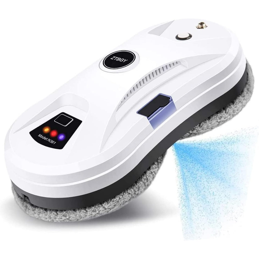 Ce robot nettoyeur de fenetres associe le nettoyage des surfaces vitrees et un mouvement rotatif